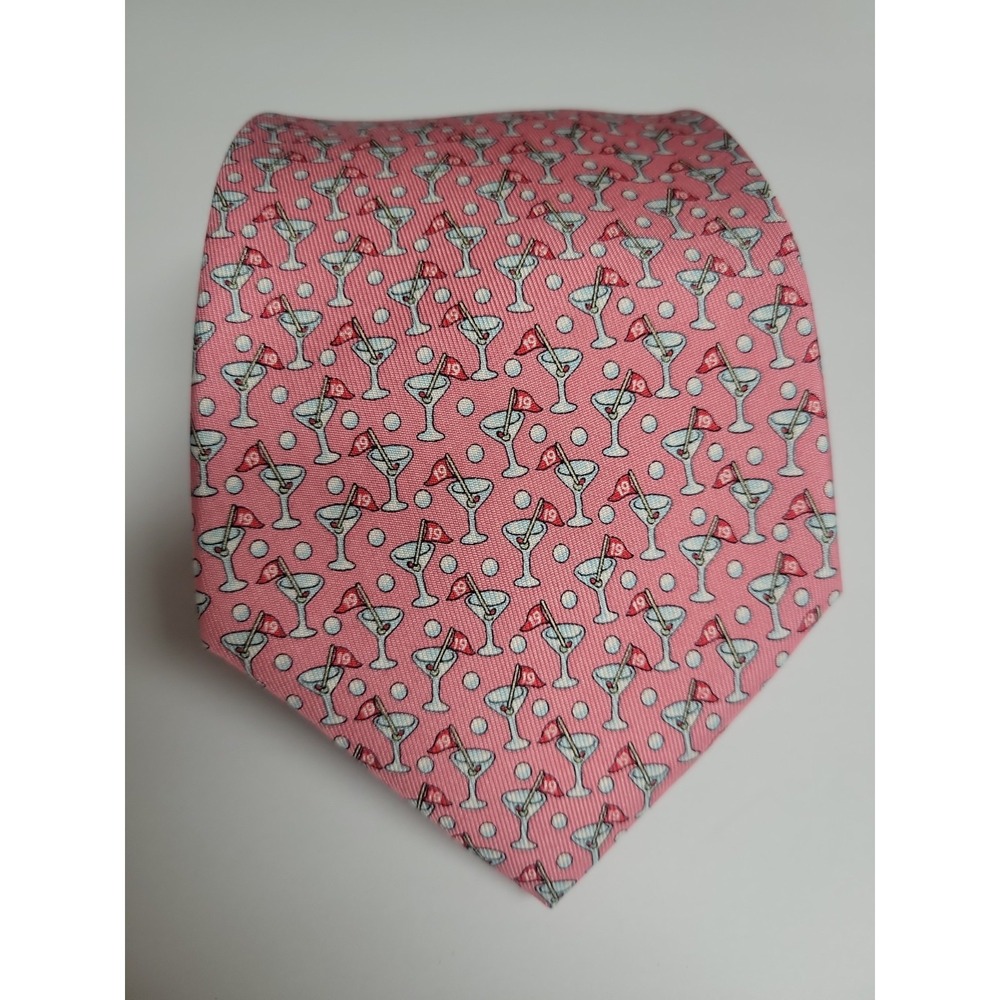 NWT Vineyard Vines Silk Neck Tie Pink Golf Balls Martini Glasses 19th Hole USA